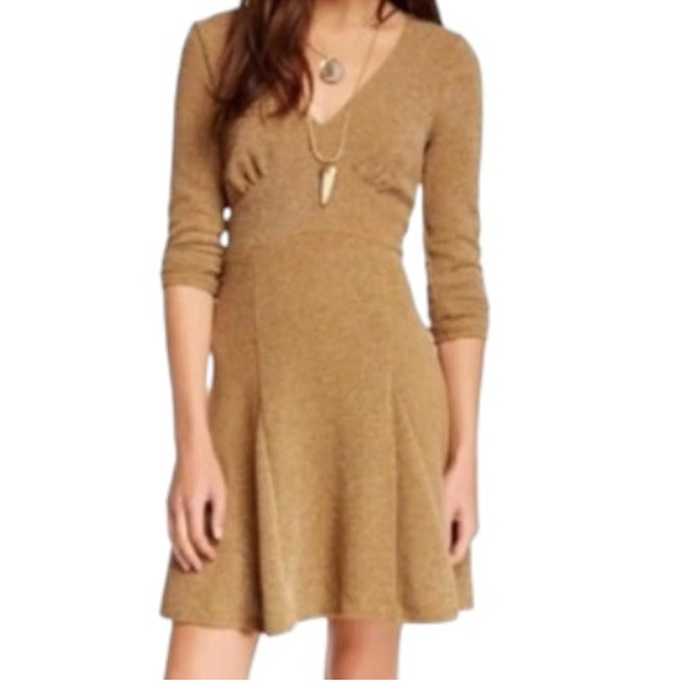 Free People Women's Size L Heart Stopper Knit Dress Golden Fit & Flare Mini